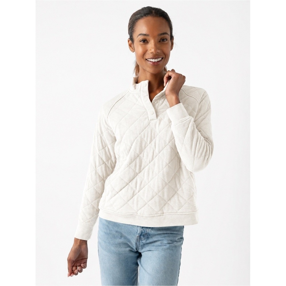 Cozy‎ Earth Bamboo Quilted Snap Pullover Sweatshirt Ivory Large Soft Cozy Winter